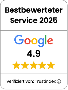 Google Siegel - Bestbewerteter Service 2025 - Note 4,9 von 5 Sternen